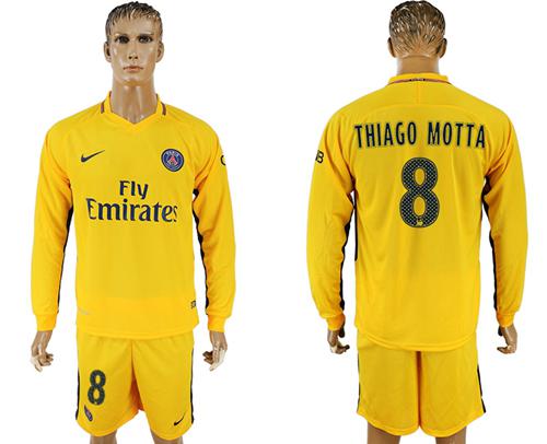 Paris Saint-Germain #8 Thiago Motta Away Long Sleeves Soccer Club Jersey - Click Image to Close
